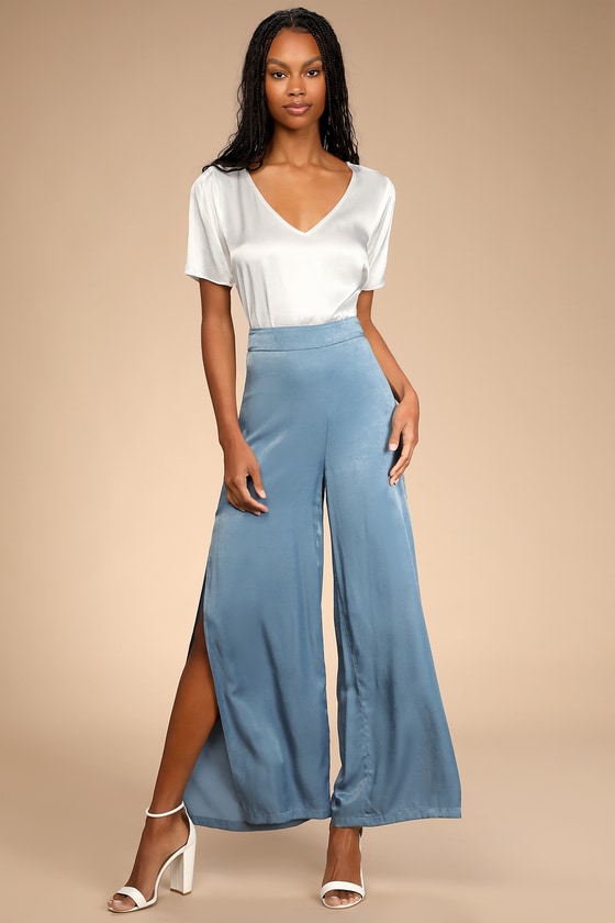 Women Straight Trousers Solid Color Fashion Casual Trousers Lace Up Summer Side  Slit Simple Cotton Elegant Female Trouser